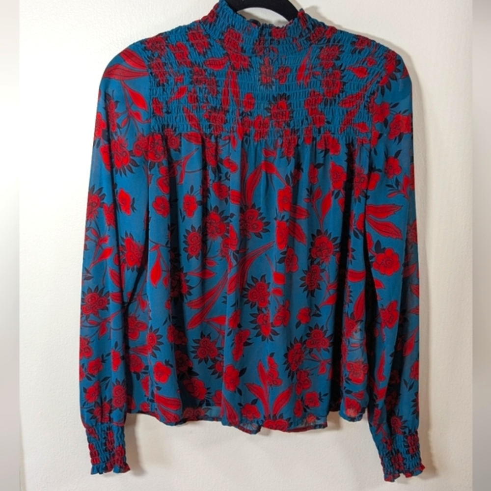 Abercrombie & Fitch Green Long Sleeve Puff Sleeve Blouse with Peter Pan Collar